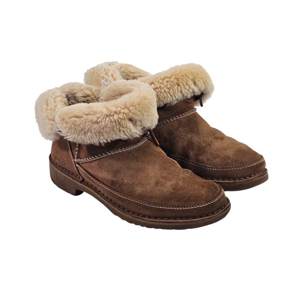 UGG Women Brown Suede Shearling Cuffed Ankle Boots Booties 1103809 Size 8 guc